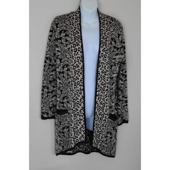 Chicos Women’s Cardigan Sweater Open Front Black Gold Animal Print Chicos Sz 0 - Picture 6 of 6